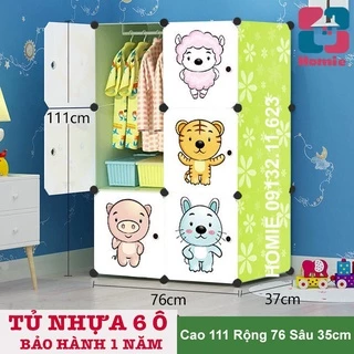 Tủ nhựa cho bé 6 ô lắp ghép đa năng Sâu 37cm 1 khoang treo (31 lựa chọn)