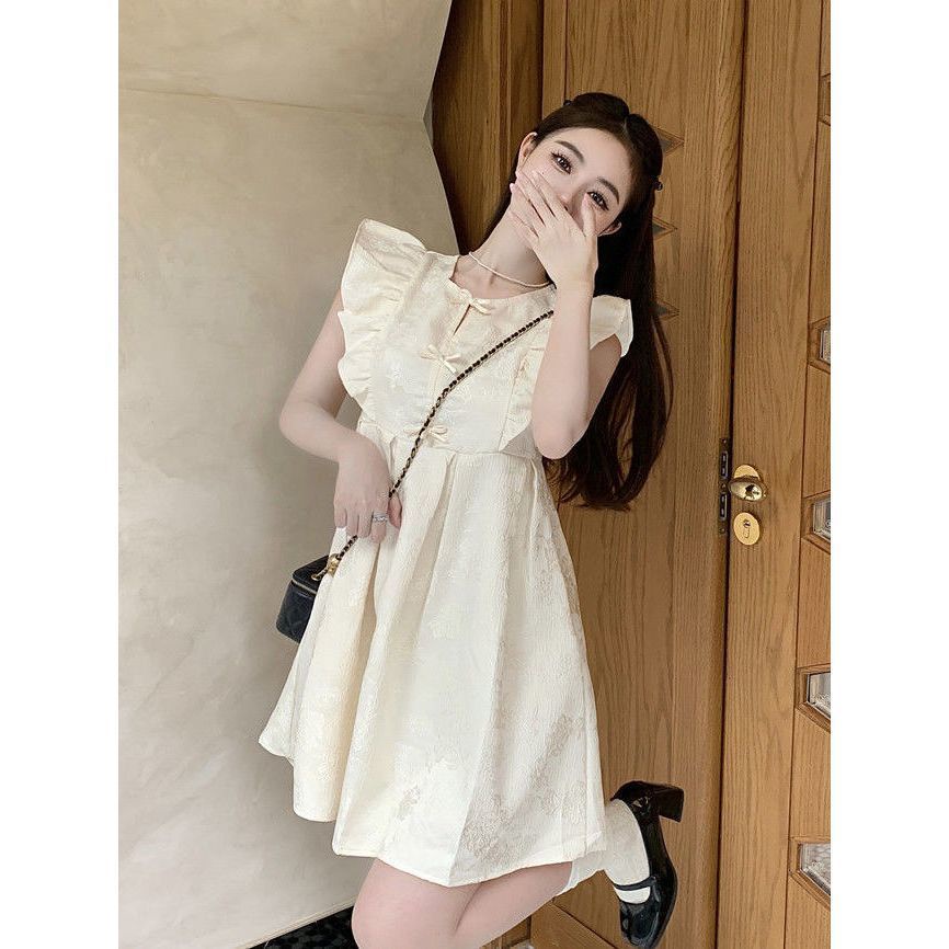 Váy babydoll Đầm Búp Bê Chữ A Cao Cấp Tay Bay Thắt Nơ Phong Cách Mới Mùa Hè Dành Cho Bạn Nữ