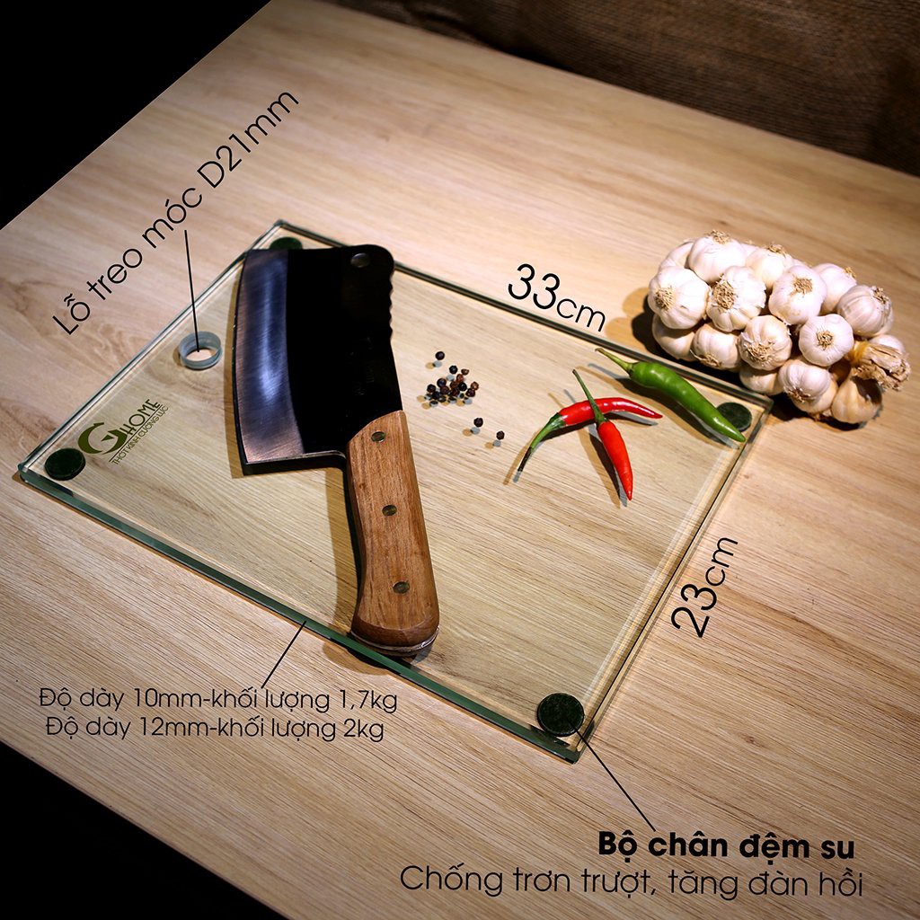 [𝗟𝗼𝗮̣𝗶 𝗱𝗮̀𝘆 𝟭𝟮𝗺𝗺] Thớt Kính Cường Lực Ghome cao cấp ( Kháng khuẩn - chống ẩm mốc độc hại ) Siêu bền, bảo hành 5 năm