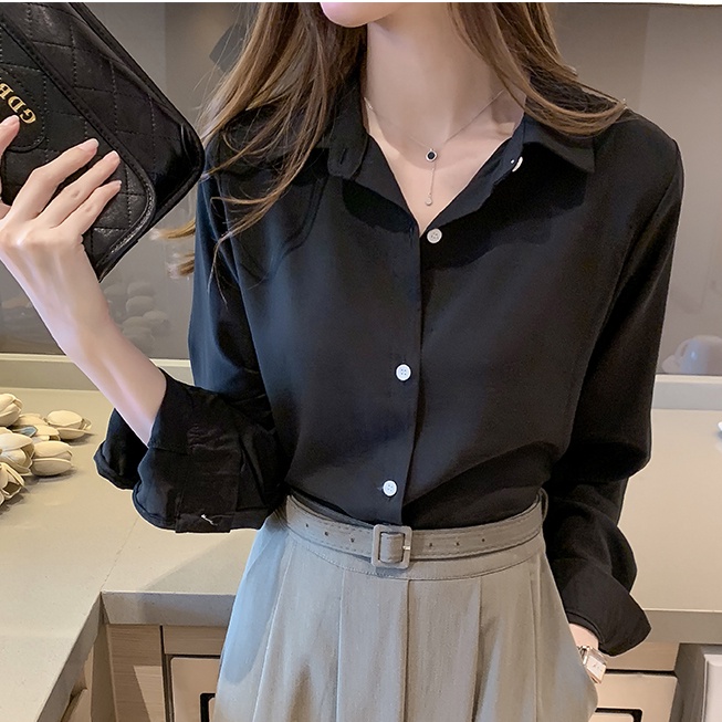 Áo Sơ Mi Tay Dài Dáng Rộng Màu Trơn Thiết Kế Mới Thời Trang Theo Phong Cách Hàn Quốc