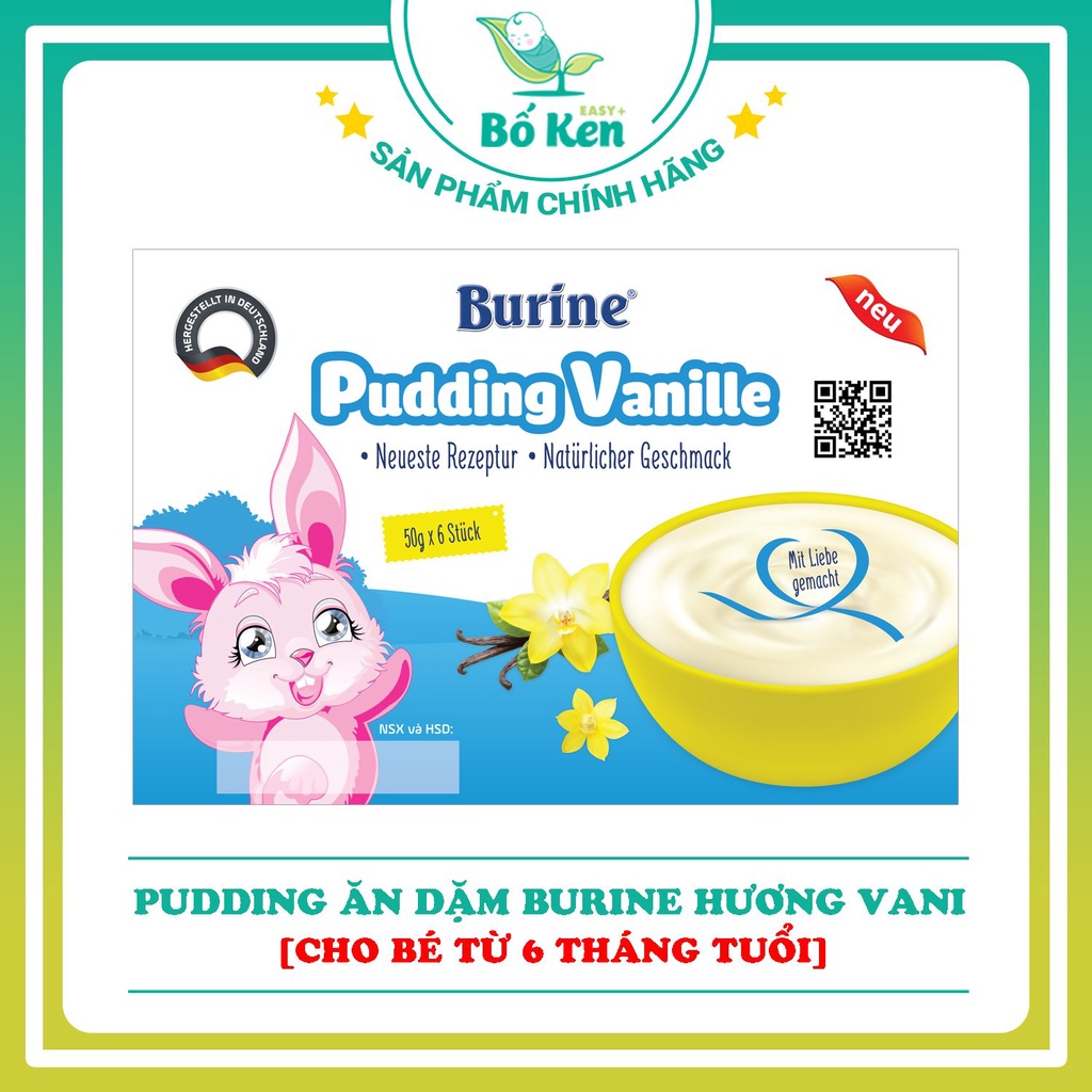 Pudding Ăn dạm Burine Vani (Vỉ 6x50gr) Cung Cấp Vitamin, Bổ Sung Năng Lượng Cho Bé