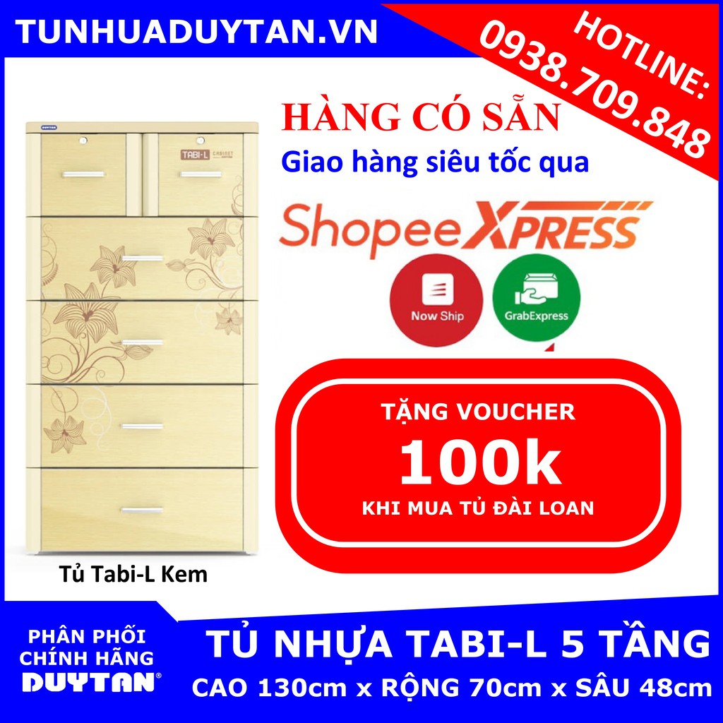 [HÀNG CÓ SẴN] Tủ nhựa Duy Tân TABI L 5 tầng (70cm x 48cm x 130cm) Tặng kèm Voucher 100k khi mua tủ nhựa Đài Loan