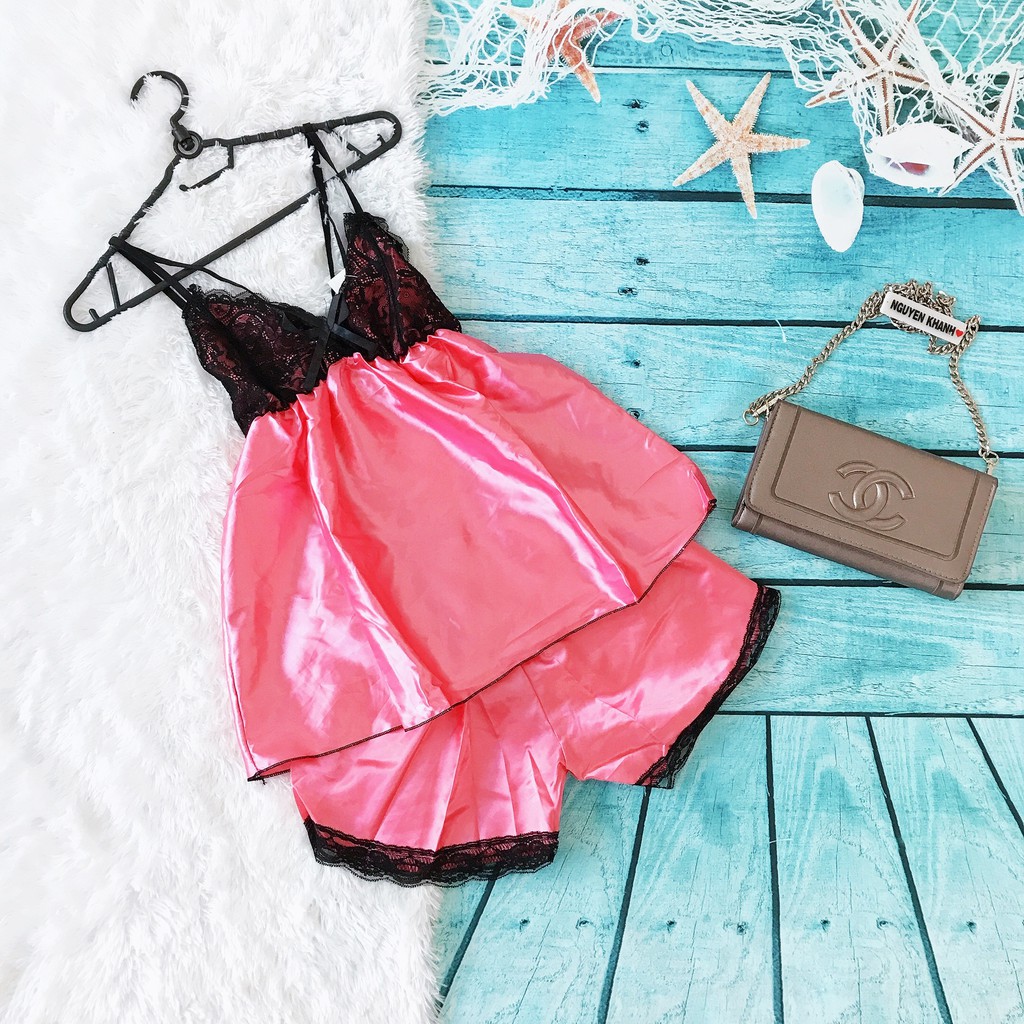 Đồ Ngủ Phối Ren Bốn Dây Vải Phi Lụa Mềm Mại, Freesize Dưới 56kg | BigBuy360 - bigbuy360.vn