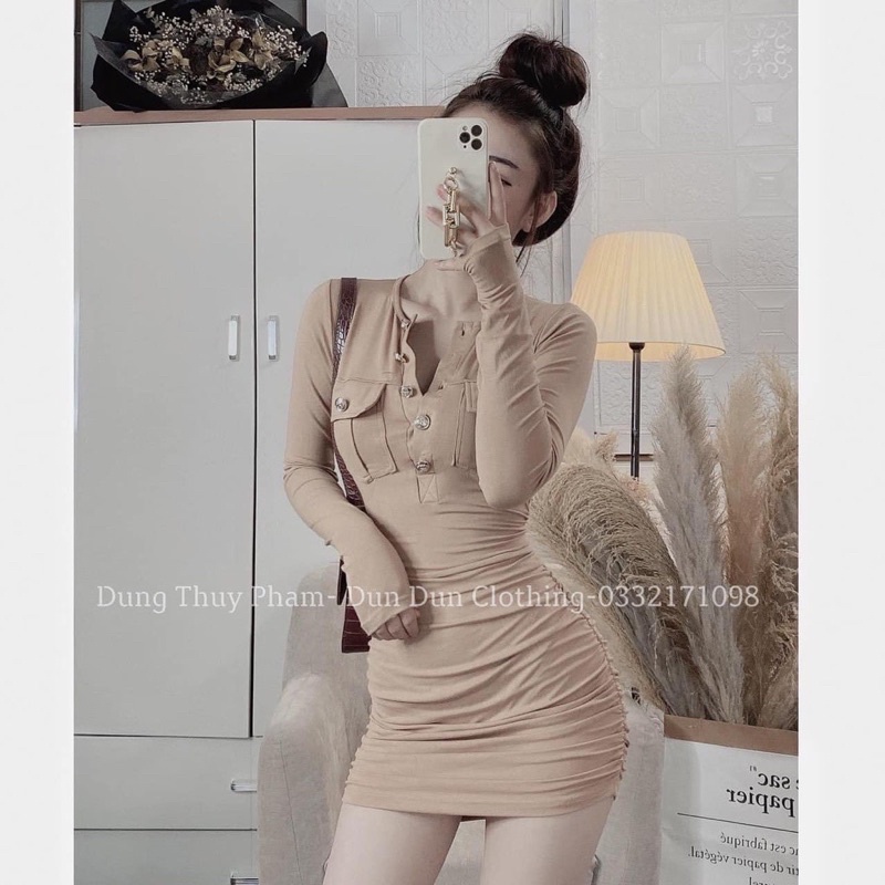 VÁy body THUN nhún cài cúc mới