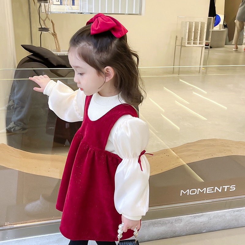 [Nơ Lưng] Váy yếm kèm áo mã 60090