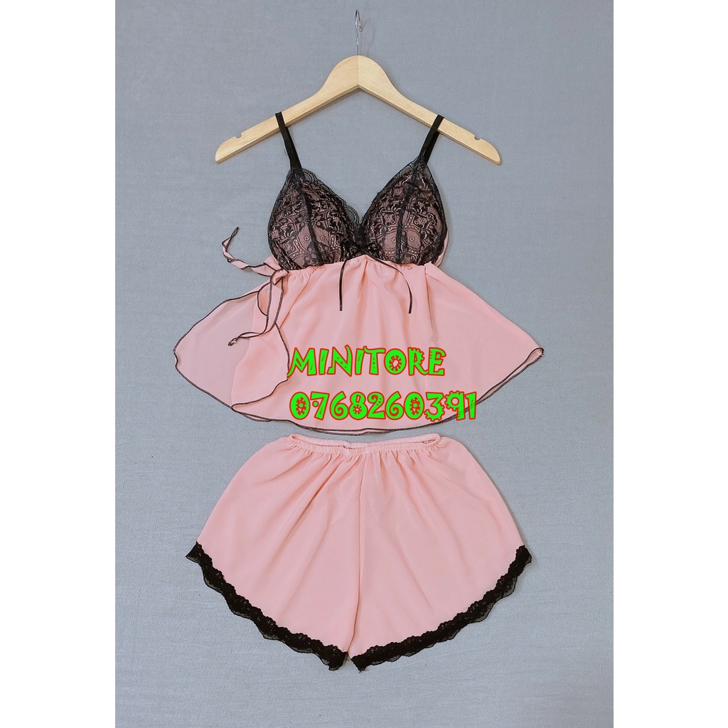 SIZE DƯỚI 55KG, BỘ VOAN CÓ MÚT CỘT NƠ HÔNG SEXY QUYẾN RŨ, ĐỒ MẶC NGỦ RẤT MÁT THOẢI MÁI, Bộ voan mút nơ hông