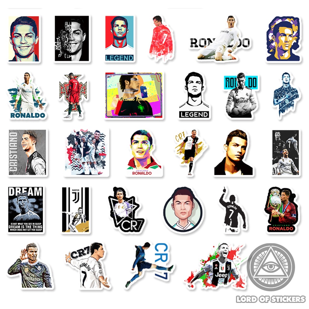 Set 52 Hình Dán Ronaldo Sticker Cầu Thủ Bóng Đá CR7 Chống Thấm Nước Trang Trí Mũ Bảo Hiểm, Ván Trượt, Điện Thoại, Laptop