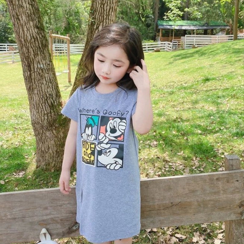 Đầm Thun Dài Tay Ngắn Phong Cách Hàn Quốc Cho Bé Gái