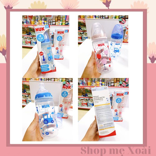 Bình sữa cảm biến nhiệt Nuk - 300ml nhựa PP cho bé (Shop mẹ Xoài nhập từ NPP Ánh Dương)