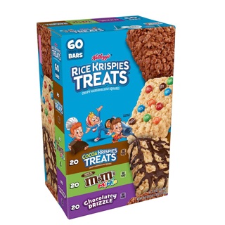Bánh cốm gạo socola giòn xốp Kellogg's Rice Krispies Treats 1.32kg - 60 bánh - 3 mùi M&M, cacao, phủ socola