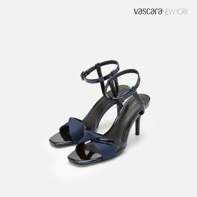 Vascara Giày Sandal Cao Gót Ankle Strap Phối Satin - SDN 0653 - Màu Xanh Navy Mới Về