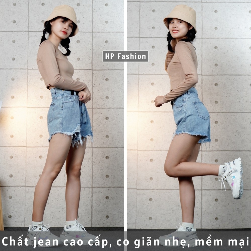 Quần short jean nữ ❤️ Quần đùi nữ lưng cao, có đai dây độc lạ, ống rách cá tính - QJ16