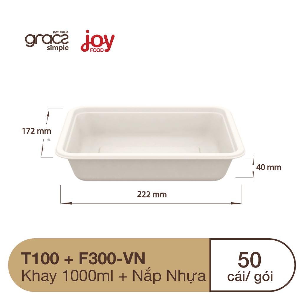 50 khay bã mía Thái Lan 1000ml, khay cơm dùng 1 lần phân hủy sinh học/ Kèm Nắp Nhựa