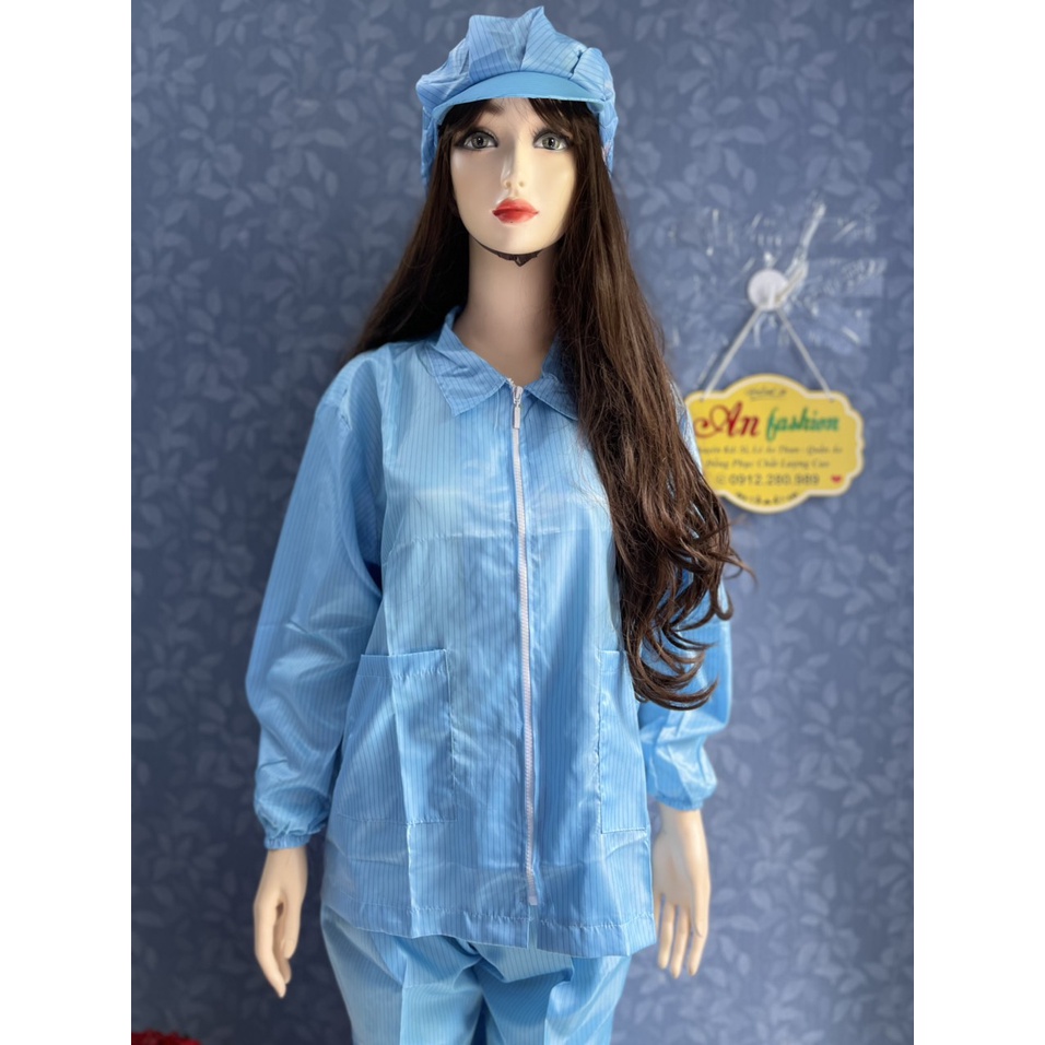 Áo phòng sạch chống tĩnh điện màu xanh _ Hình chụp thật