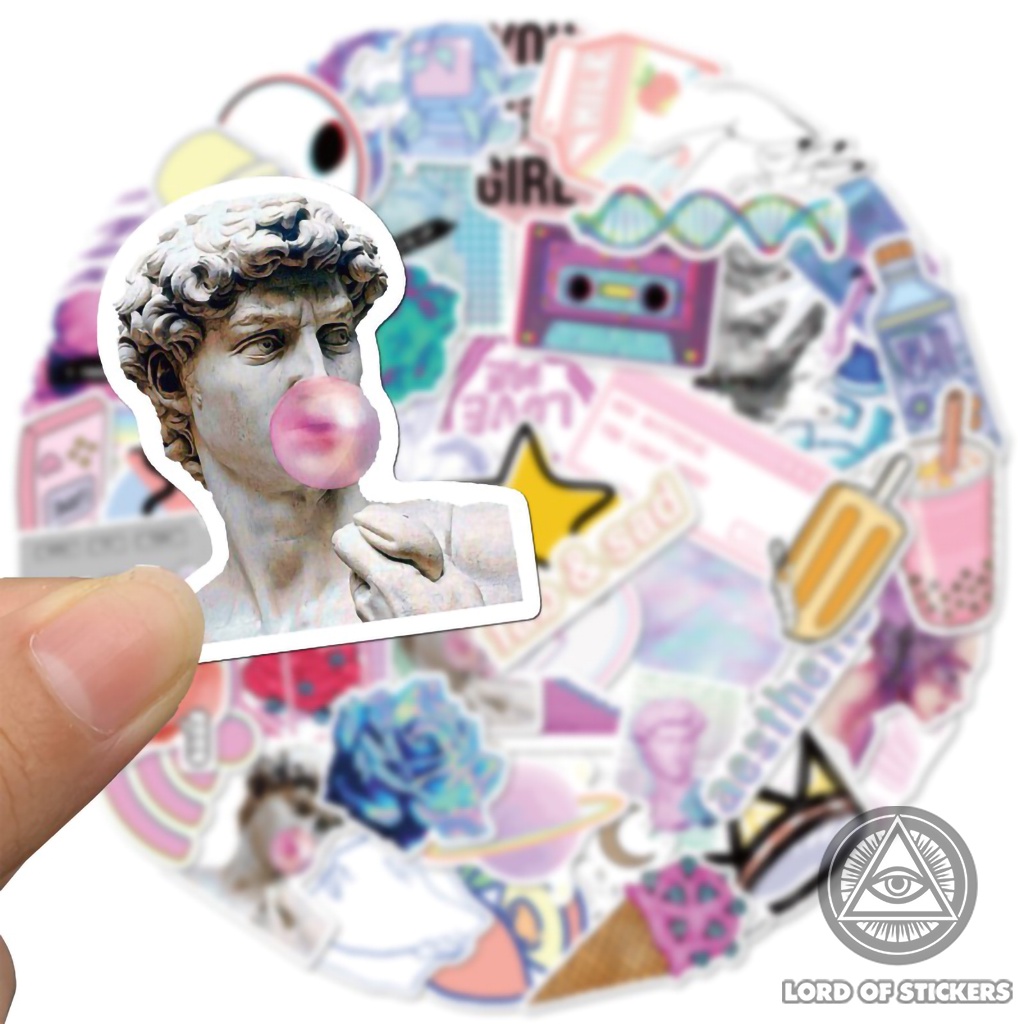 Set 50 Nhãn Dán Retro Aesthetic Lofi Sticker Phong Cách Hoạt Hình Chống Thấm Nước Trang Trí Mũ Bảo Hiểm, Sổ Dễ Thương