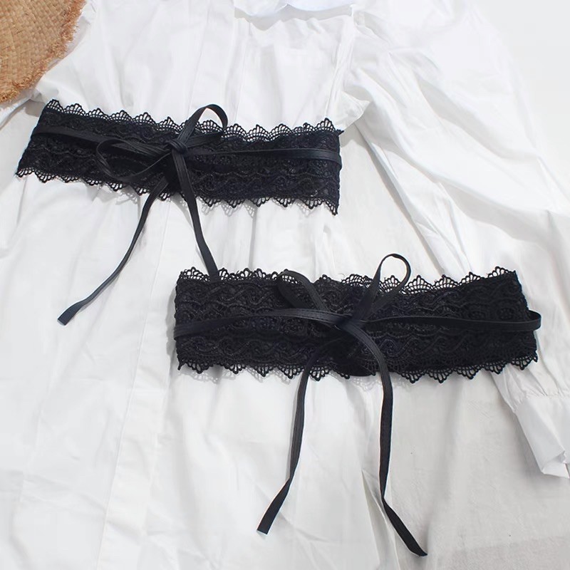 Đai váy ren trắng đen lolita tiểu thư - Dây nịt váy áo kiểu sang điệu đà vải ren Meo shop