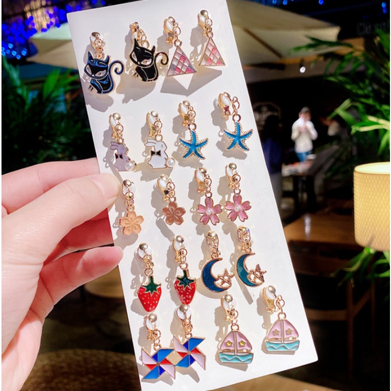 Khuyên tai cho bé kẹp KHÔNG CẦN BẤM LỖ TAI hình dáng Cartoon siêu xinh