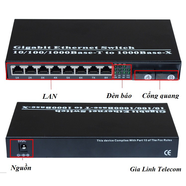 Bộ chuyển đổi quang điện 2 quang 8 LAN - Converter quang 1Gbps