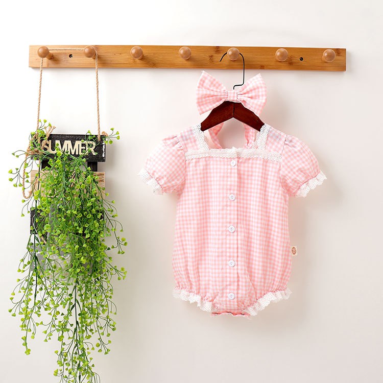 Áo Liền Quần Tam Giác Tay Ngắn Chất Liệu Cotton Thời Trang Mùa Hè Cho Bé Gái 0714