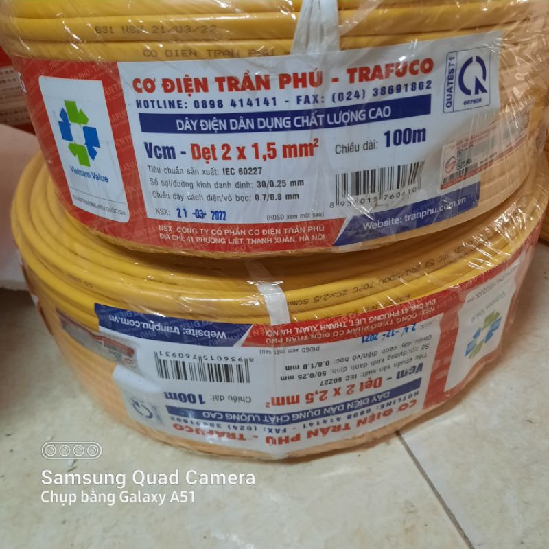 Dây điện trần phú chính hãng 2x1.5, 2x2.2,5