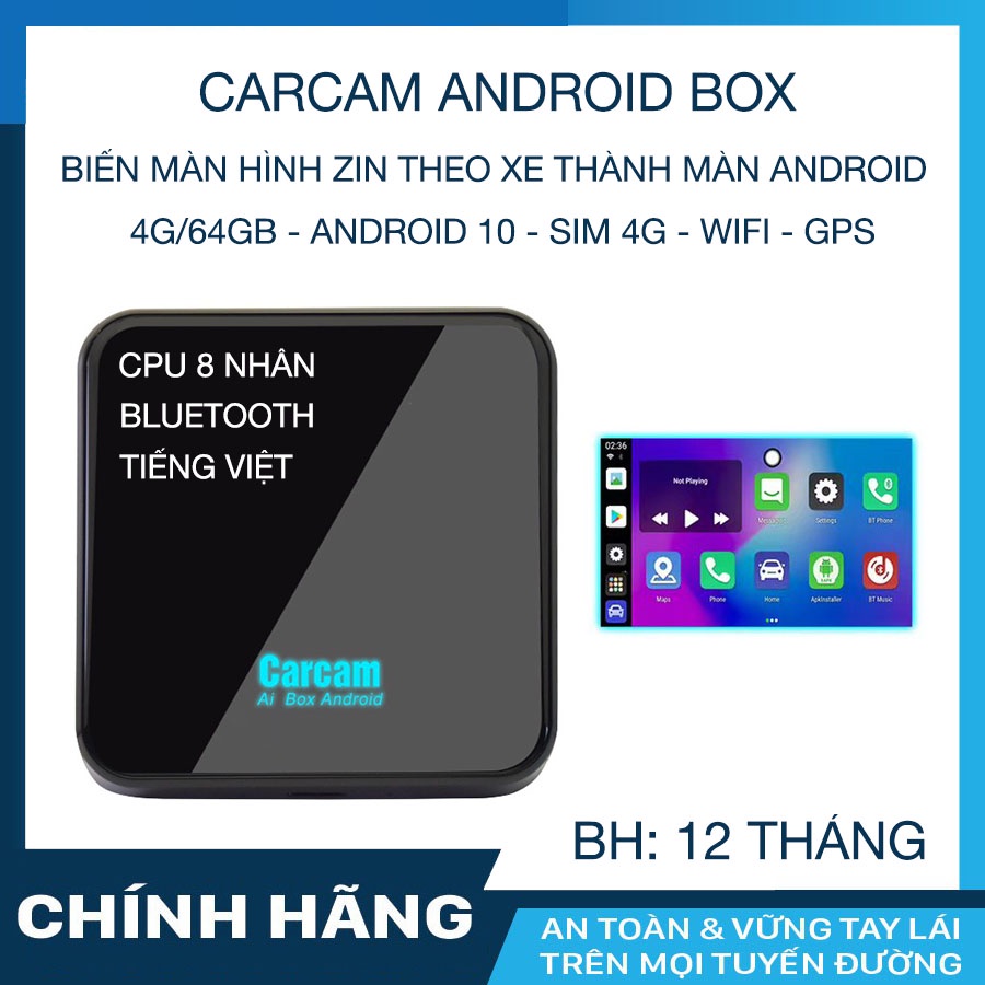 Carcam Carplay Android AI Box 4G/64Gb cho xe Vinfast Lux A và Lux SA và nhiều dòng xe khác