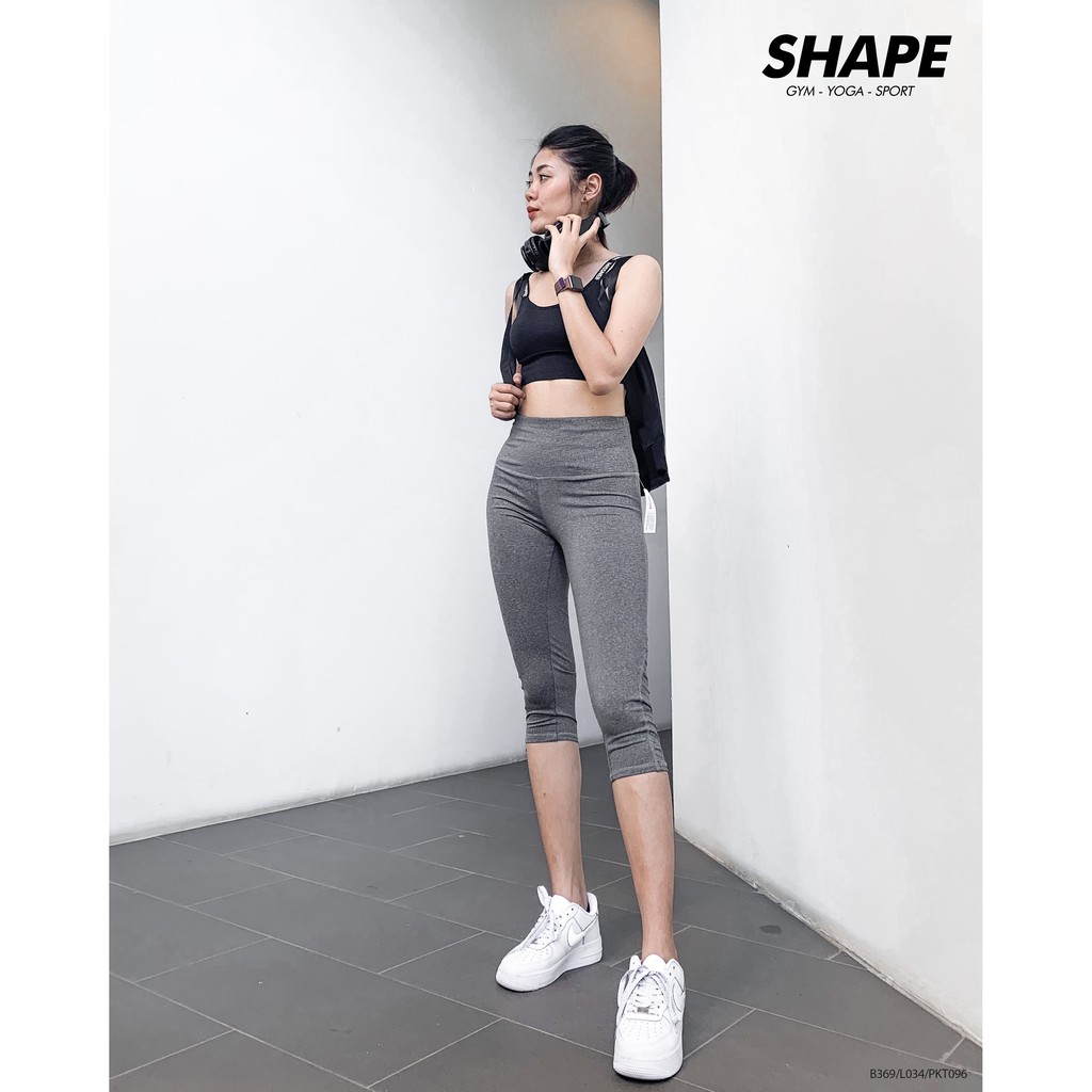 Quần lửng tập gym yoga trơn cắt lỗ laze gấu quần SHAPE - [L034]