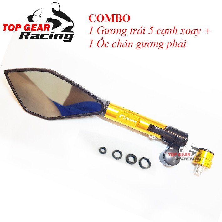 COMBO: 01 Gương 5 Cạnh Trái xoay 360 + 01 Ốc Chân Gương Bên Phải &lt;TOPGEAR&gt;