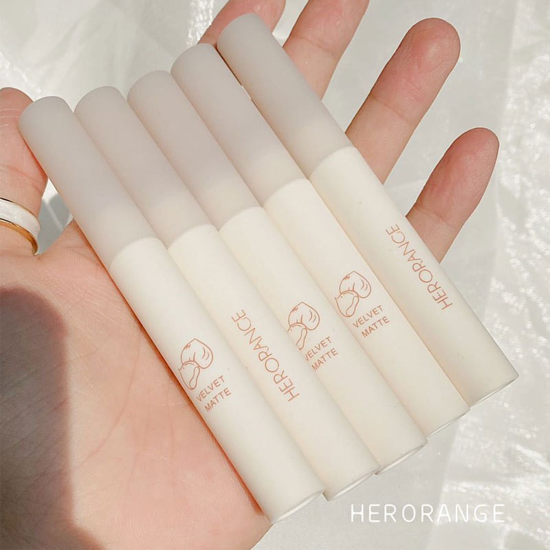 [Hàng mới về] Son kem HERORANGE G22 chất nhung lì màu hạt dẻ thiết kế vỏ màu trắng sữa