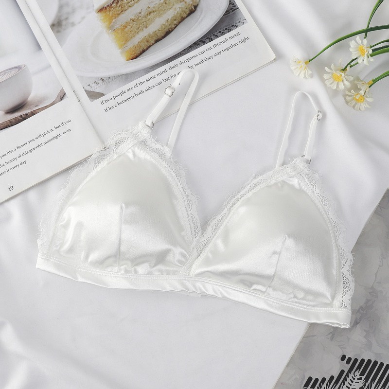 Áo bra Áo lót nữ bralette satin trơn mịn viền ren có khóa cài sau quyến rũ pasana0115