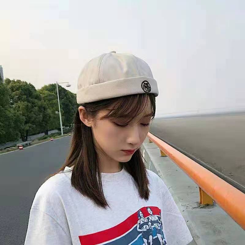 Mũ tròn The Capal nam nữ không vành thêu chữ Trung Hoa phong cách hoài cổ