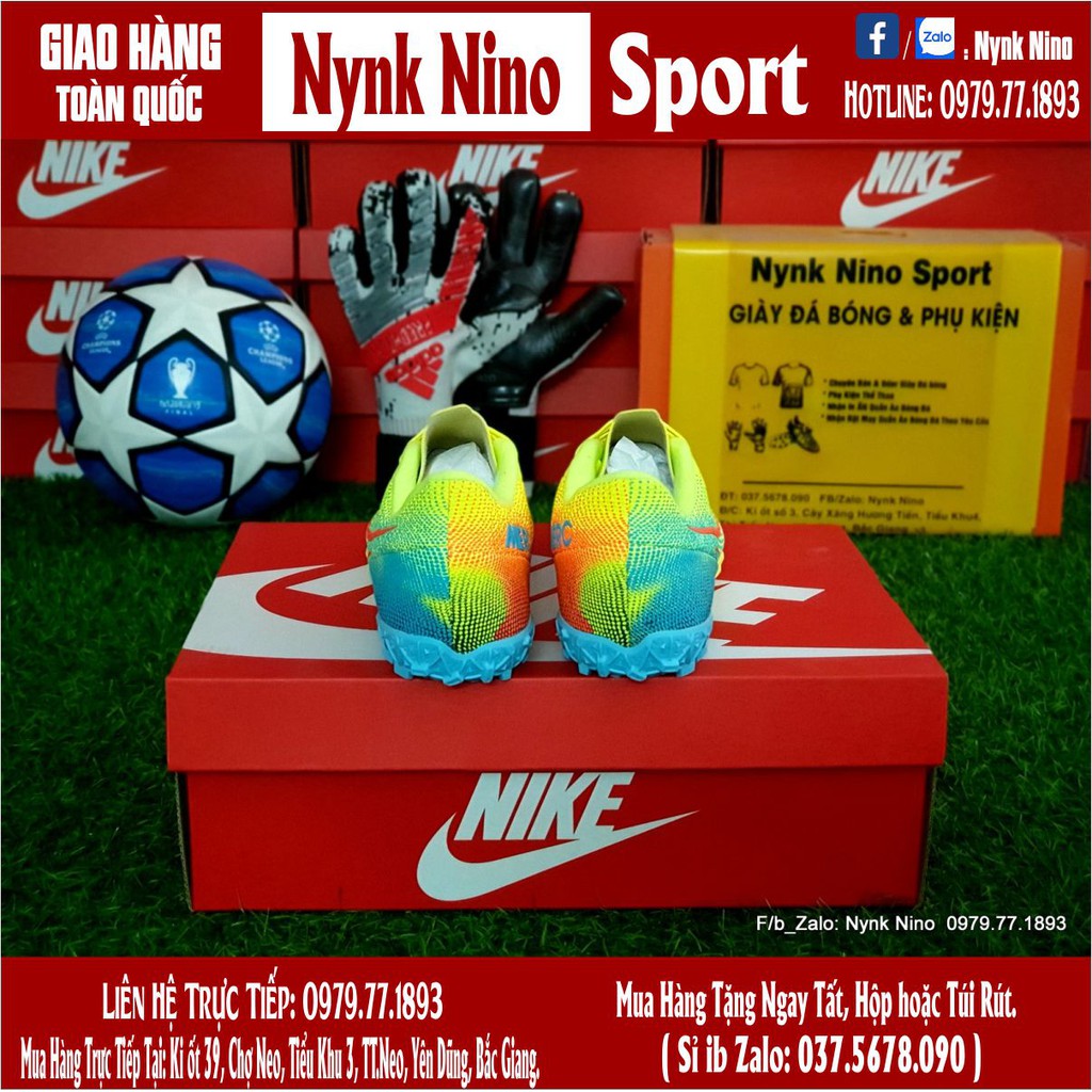 Giày Bóng Đá TQ Mercurial 13 Academy Nõn Chuối Xanh Ngọc Vạch Cam TF