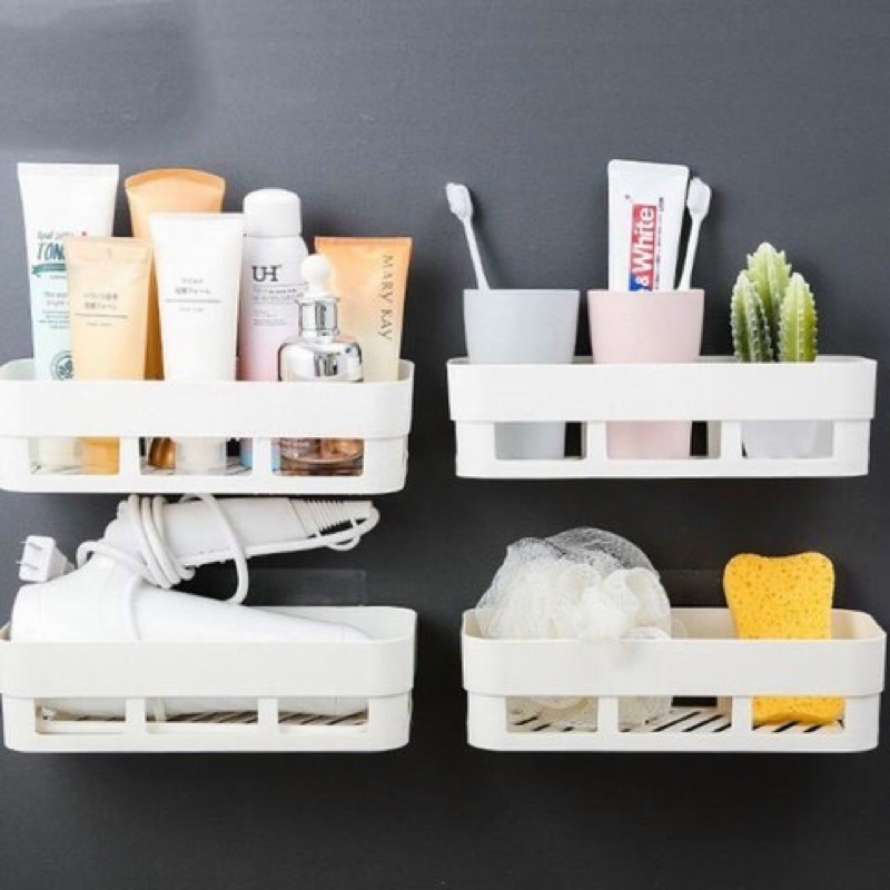 Kệ Nhựa Dán Tường Treo Nhà Tắm, Nhà Bếp Siêu Chắc - Giá Treo Tường Để Đồ Dùng