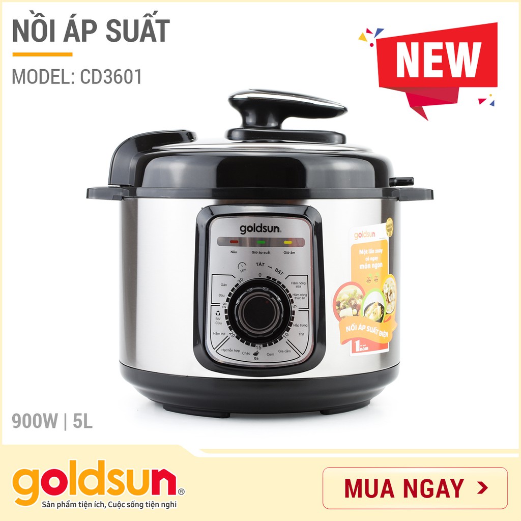 [Mã ELHADEV giảm 4% đơn 300K] Nồi áp suất điện đa năng Goldsun CD3601 - 5L - Công suất 900W