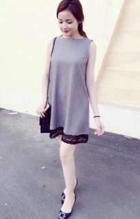 Đầm xuông phối ren