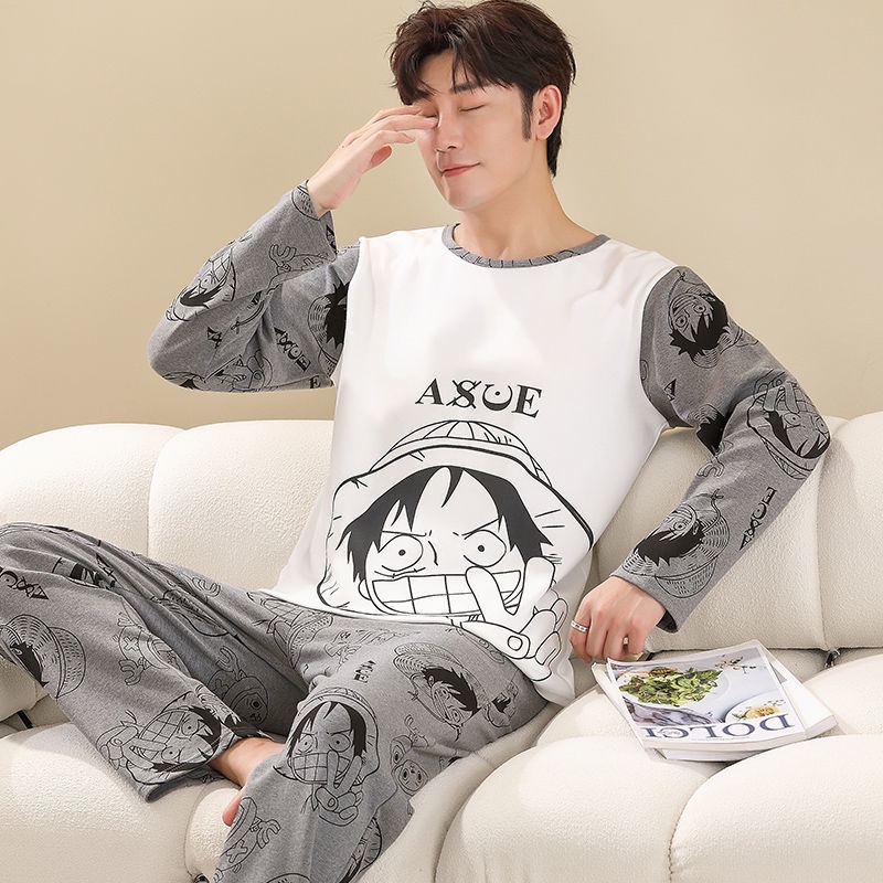 Bộ Đồ Ngủ Tay Dài Chất Liệu Cotton In Họa Tiết Hoạt Hình Cho Nam