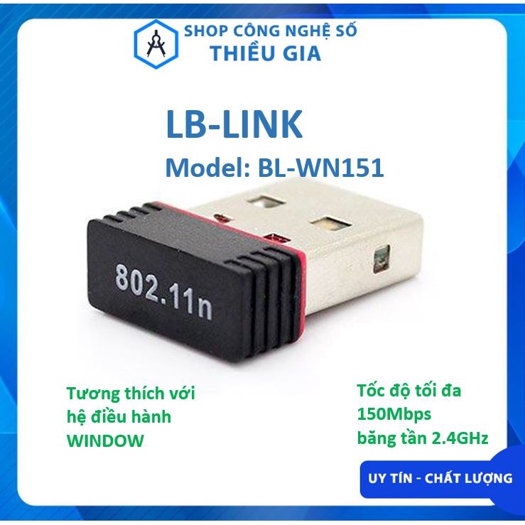 USB Wifi Nano LB-Link Model BL-WN151 sử dụng cho máy cây PC, laptop, nhỏ gọn với tốc độ tối đa 150Mbps băng tần 2.4GHz