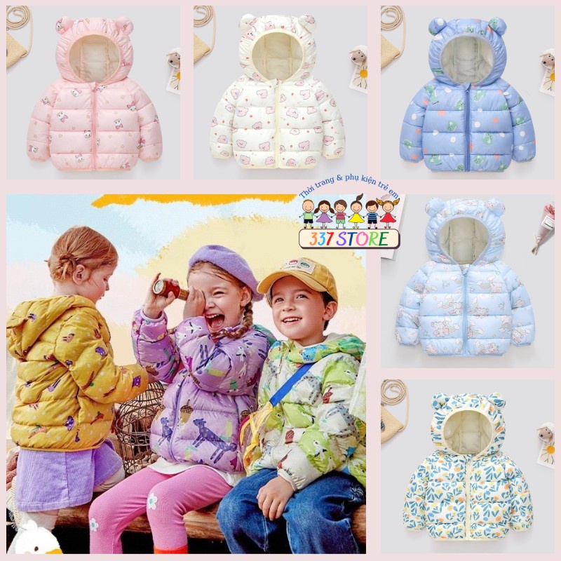 Ao phao tai gấu, áo khoác trẻ em họa tiết hoạt hình cho bé trai bé gái mặc đi học đi chơi 337 Store size 9-20kg