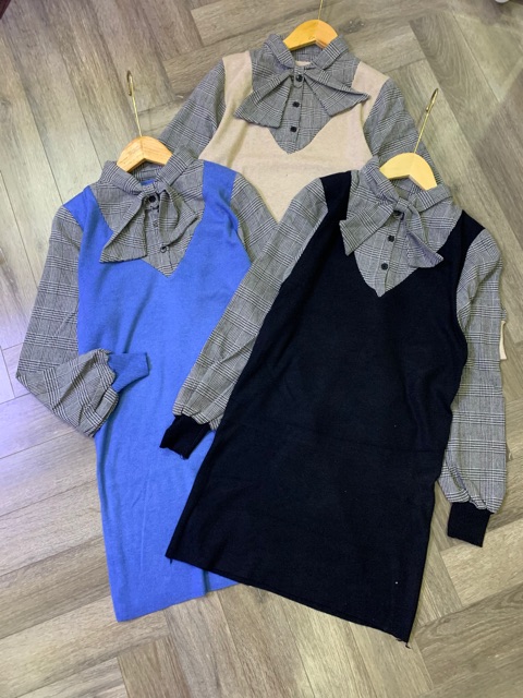 BÁN SỈ VÁY LEN PHỐI TAY SƠ MI 4 MÀU CHO NỮ | BigBuy360 - bigbuy360.vn