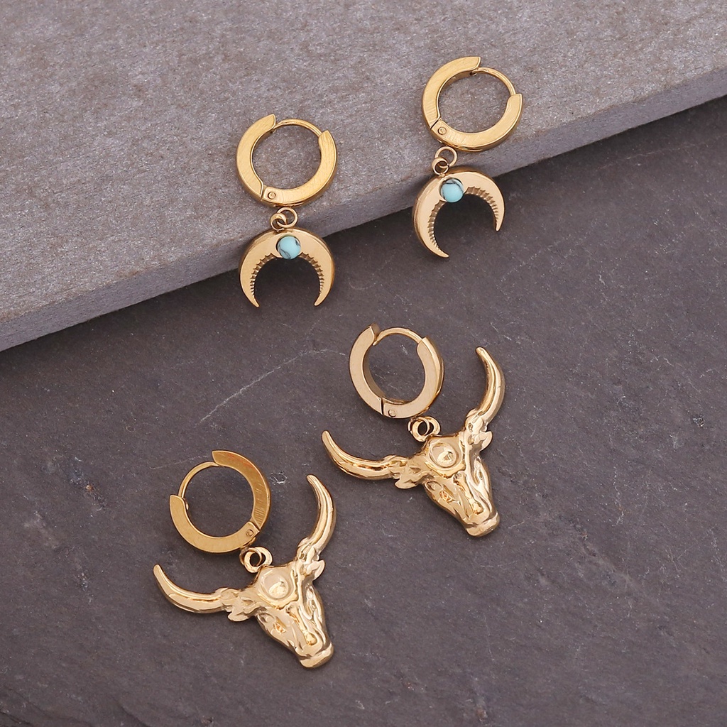 Bông Tai Bằng Thép Titan Hình Mặt Trăng Phong Cách Bohemian Thời Trang Cho Nữ PD505