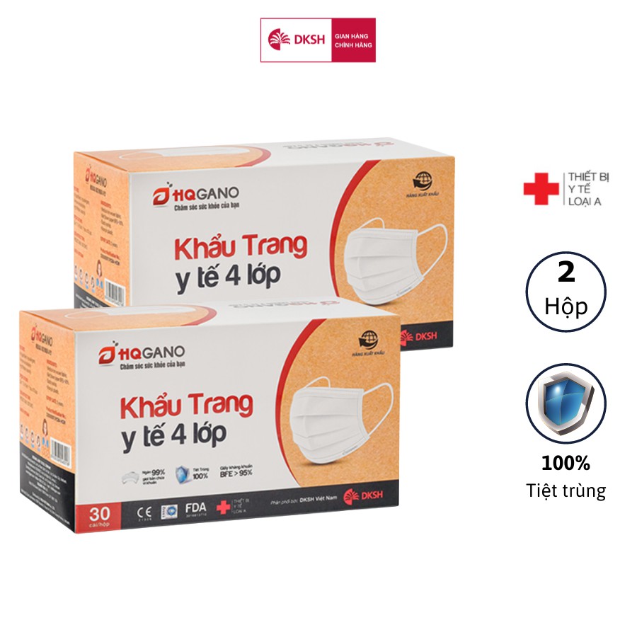 Combo 2 Hộp khẩu trang y tế quai thun 4 lớp HQGANO  kháng khuẩn, đạt chuẩn xuất khẩu, không mùi, chất liệu cực mềm mại