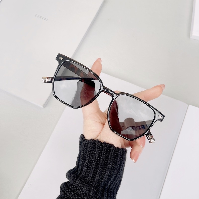 (HENGHA) Kính Mát Hình Vuông Màu Đen Đa Giác Thời Trang Cổ Điển Che Nắng