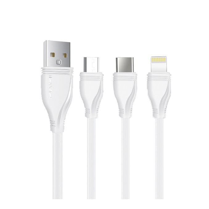 Cáp sạc nhanh 3 in 1 Maimi X01 chính hãng siêu bền hỗ trợ cổng: Lightning, Micro Usb, Type C - tương thích mọi thiết bị