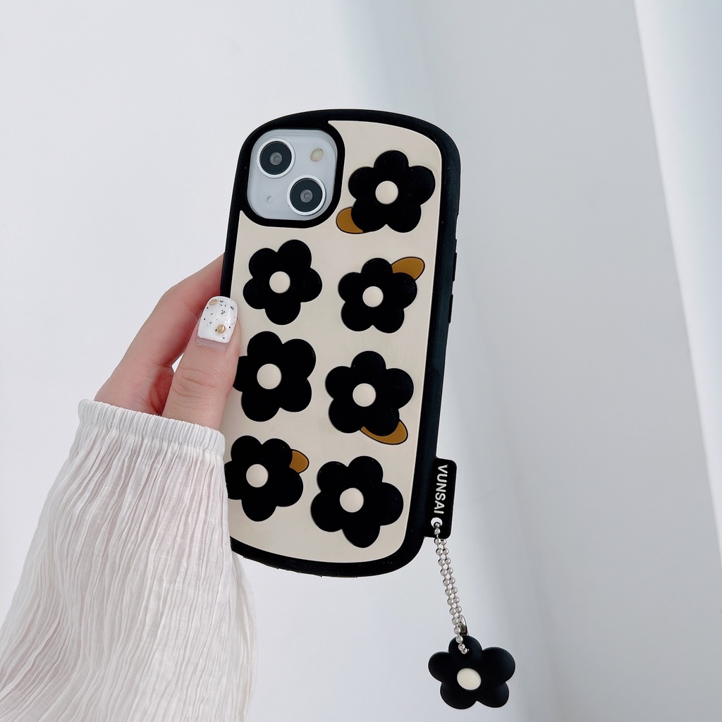 Ốp Điện Thoại Silicon Họa Tiết Hoa Màu Đen Kèm Dây Đeo Cho Iphone love 12 pro max 11 pro max xs max xr x 13proamx