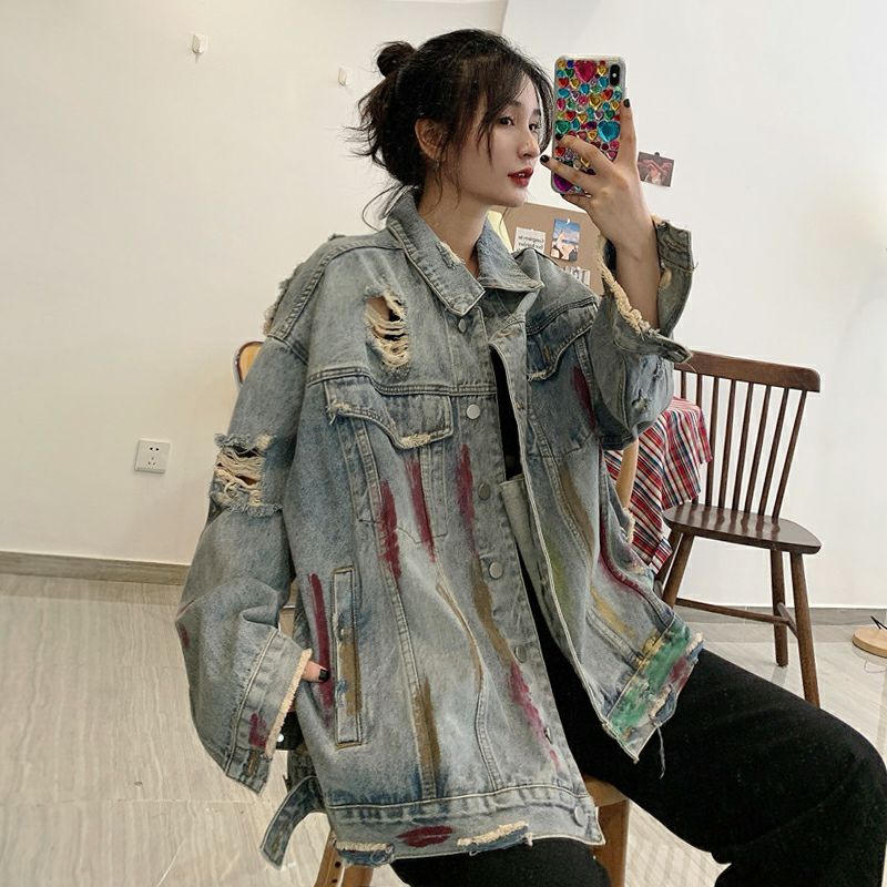 Áo khoác jeans sơn vệt nam nữ cá tính