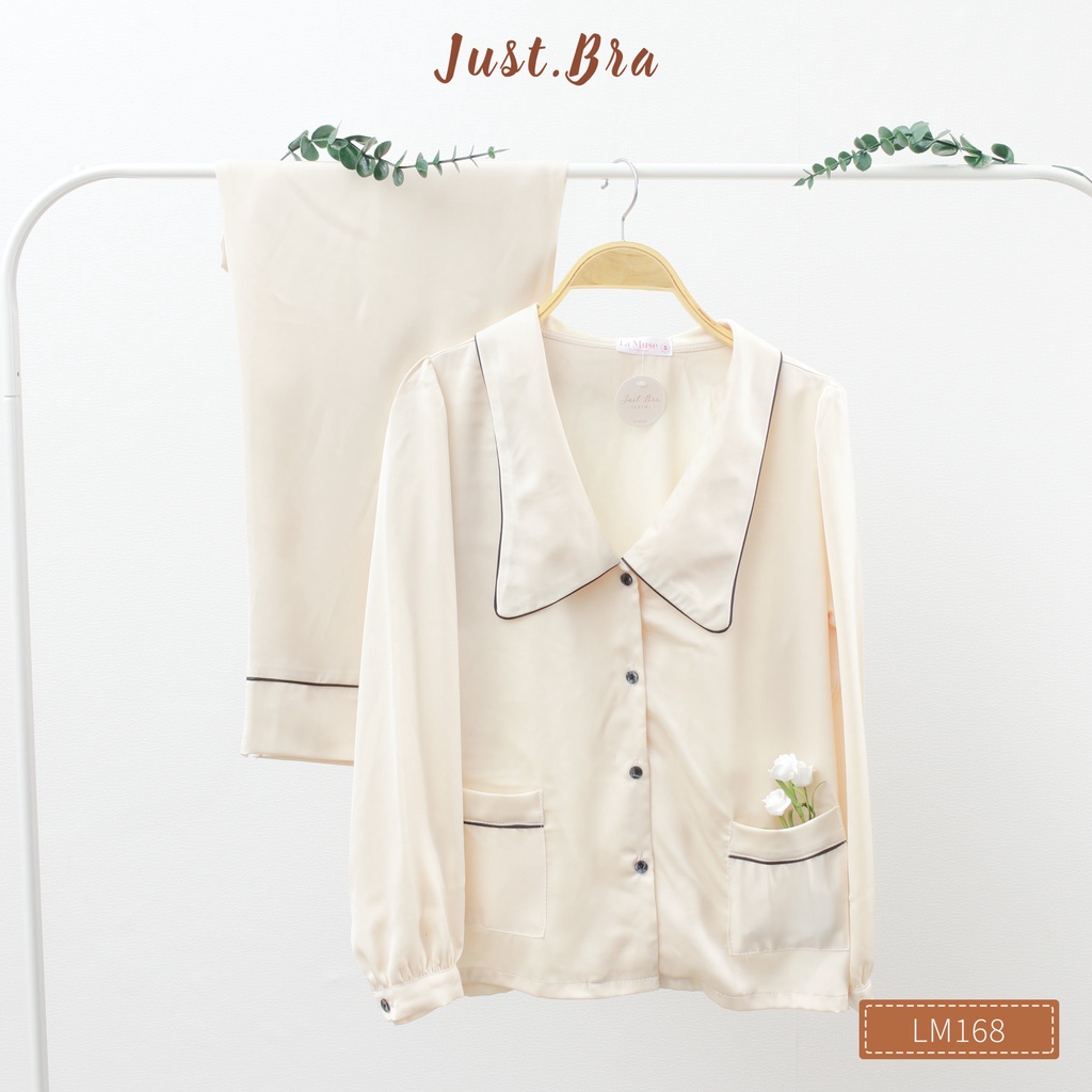 Bộ đồ ngủ Just Bra lụa cao cấp áo dài quần dài thiết kế thanh lịch LM168