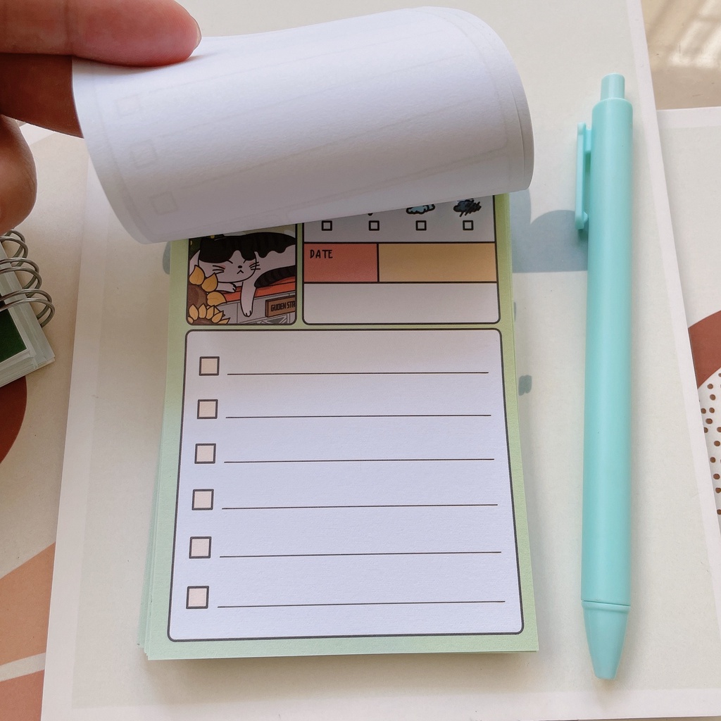 Sổ tay Mini To-do list cỡ A7 mèo Nhật Bản xanh lá_Guden Stationery