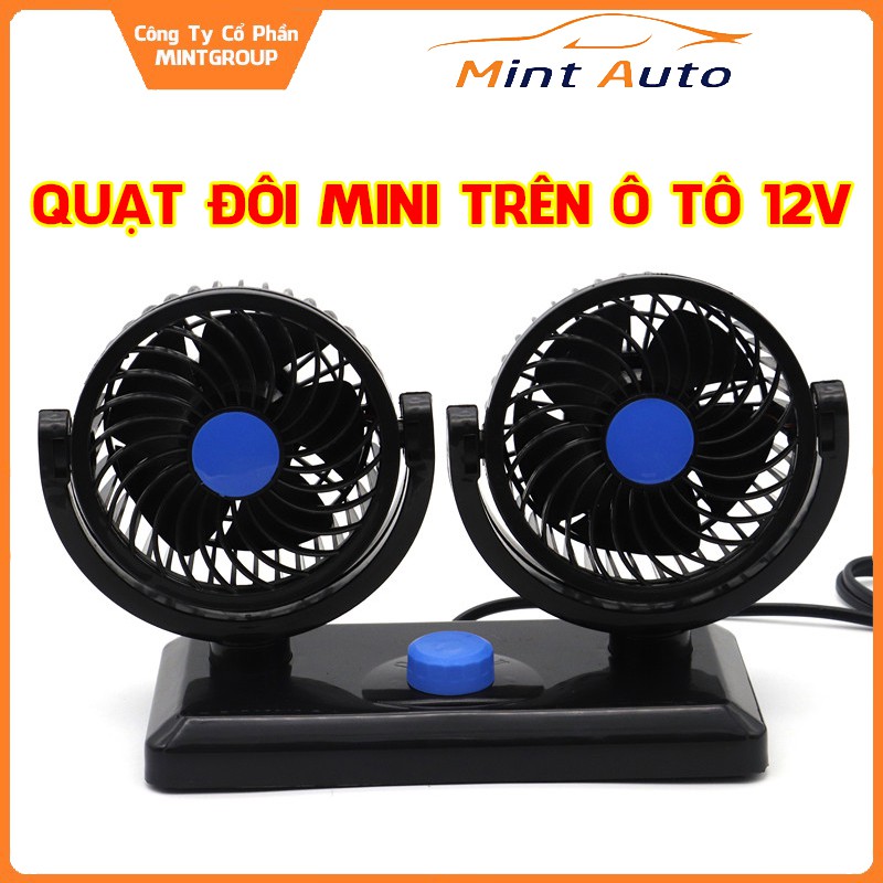 Quạt đôi mini trên ô tô 12V xoay 360 độ cho ô tô xe hơi văn phòng gia đình cao cấp