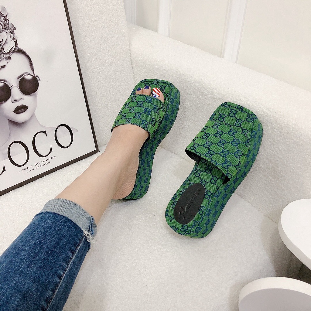 Dép Xuồng, Dép Đế Bánh Mì 7p  Bọc Full Canvas Quai Ngang GG Mềm Co Dãn Mang Êm Chân - Chị Chảnh Store