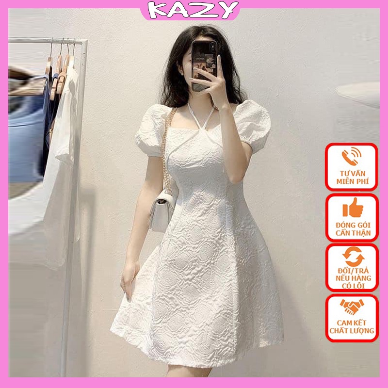 Đầm váy nữ dự tiệc tiểu thư tay bồng hở vai mặc 2 kiểu KAZY STORE V15