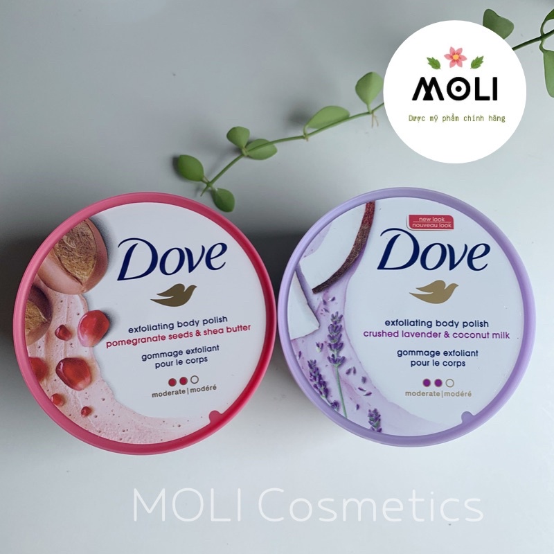 Tẩy Da, Tế Bào Chết Dove Macca, Lựu Đỏ, Lavender 298gr Exfoliating Body - Chăm Sóc Da, Giúp Da Sáng Mịn